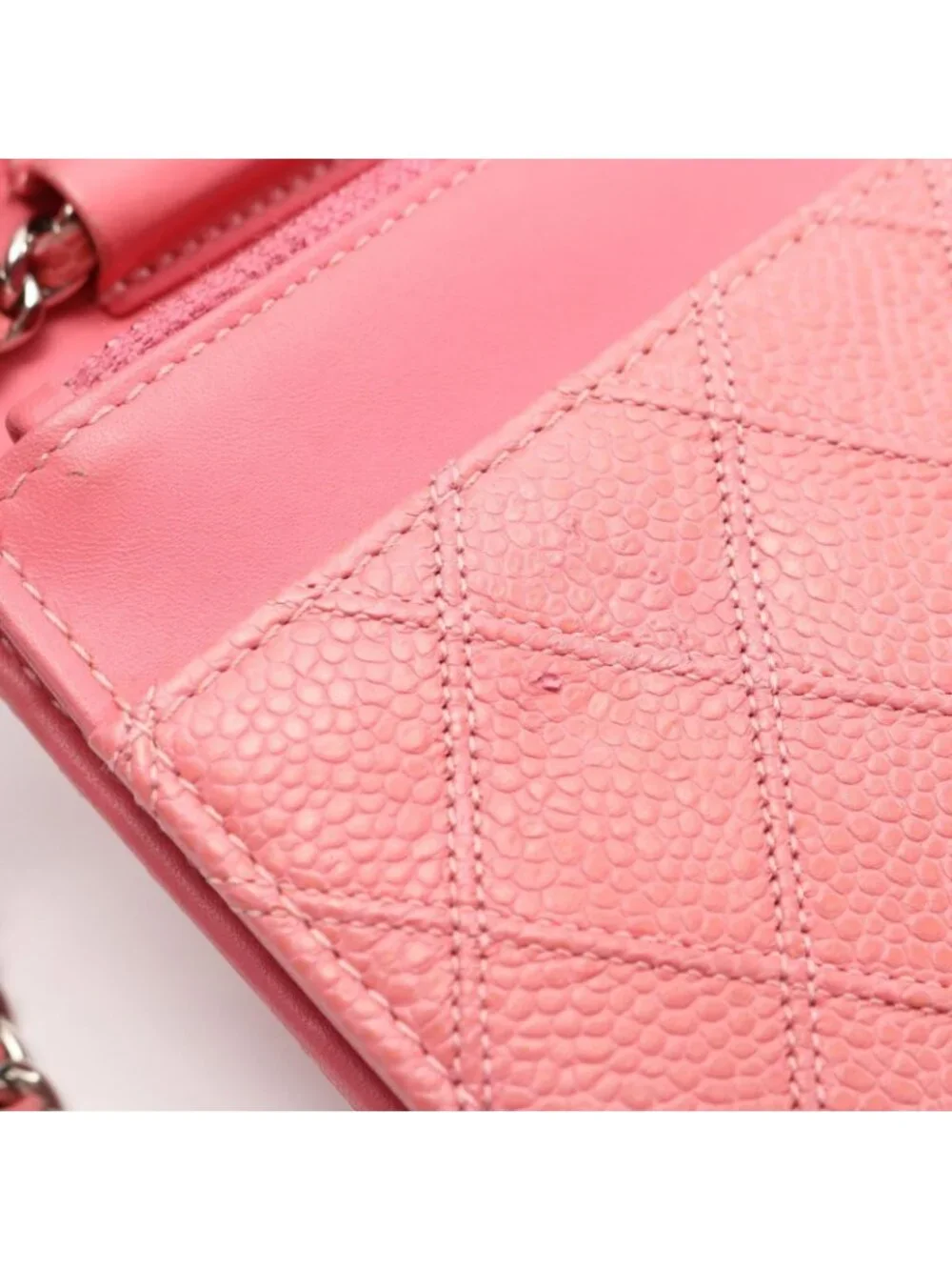 Chanel Shoulder Bag Quilted Pink Caviar Leather Chain Wallet